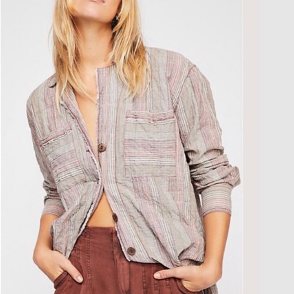 Free People Long Sleeve Multi Stripe Shirt